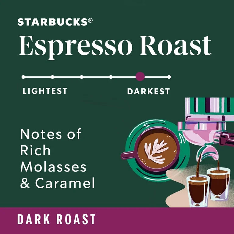 Starbucks Espresso Roast, Ground Coffee, Dark Roast Hot or Iced Coffee, 18 oz