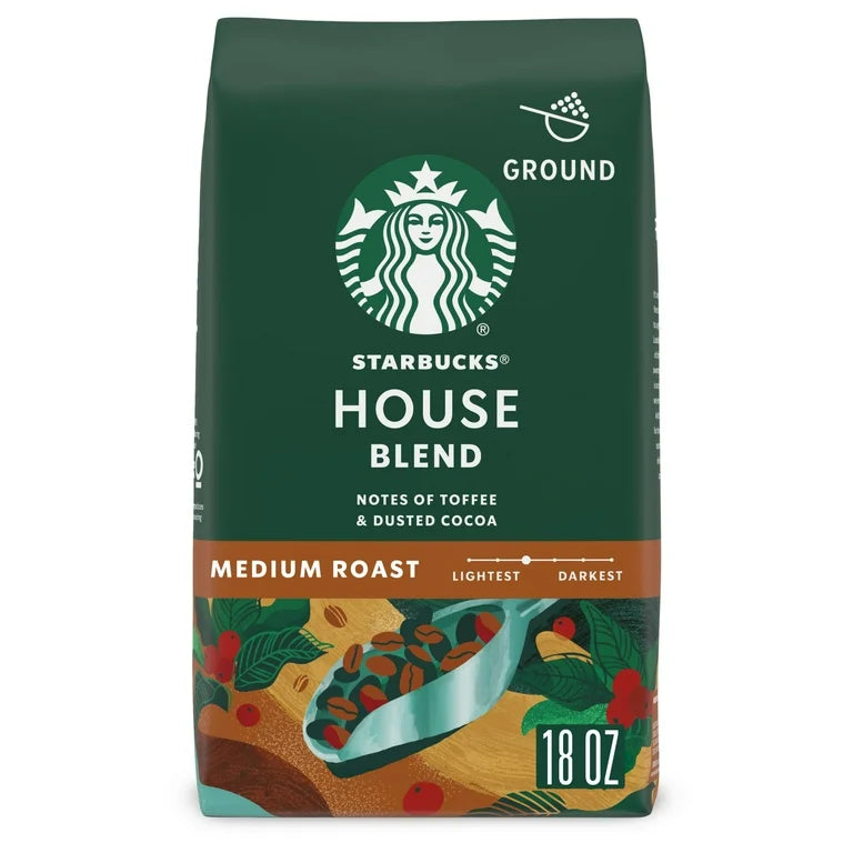 Starbucks House Blend, Ground Coffee, Medium Roast Hot or Iced Coffee, 18 oz