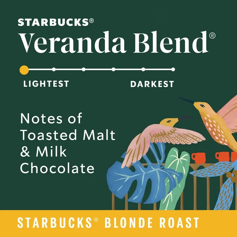 Starbucks Veranda Blend, Ground Coffee, Starbucks Blonde Roast Hot or Iced Coffee, 28 oz