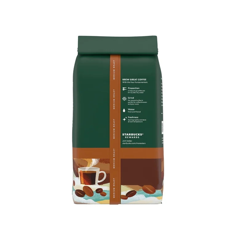 Starbucks Breakfast Blend, Ground Coffee, Medium Roast Hot or Iced Coffee, 18 oz
