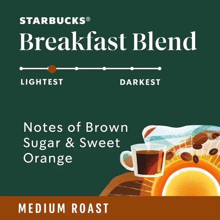 Starbucks Breakfast Blend, Ground Coffee, Medium Roast Hot or Iced Coffee, 18 oz