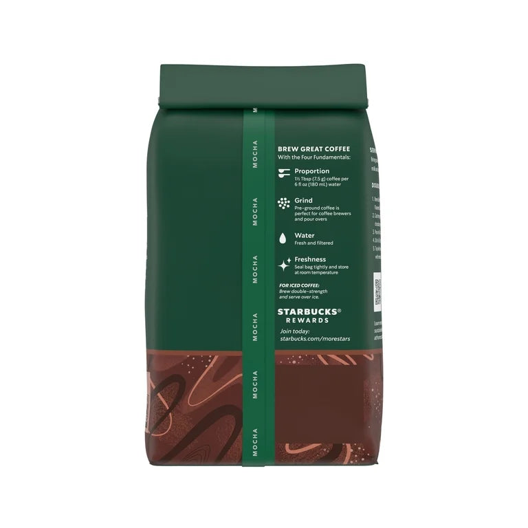 Starbucks Mocha, Ground Coffee, Flavored Roast Hot or Iced Coffee, 11 oz