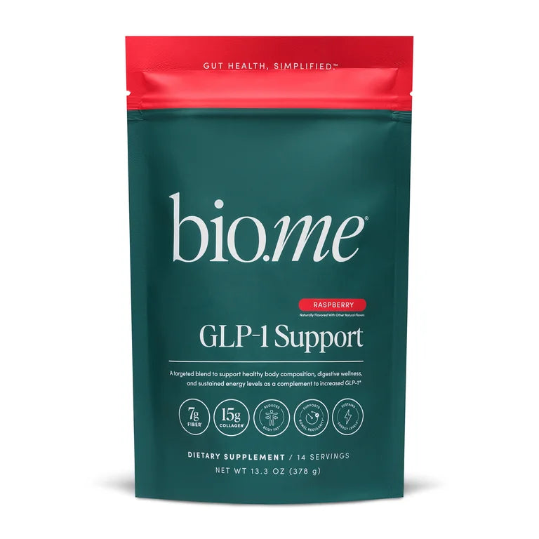 Bio.me GLP-1 Support Multi-Benefit Powder for Gut & Full Body Wellness, Raspberry – 14 Servings (13.3 oz)