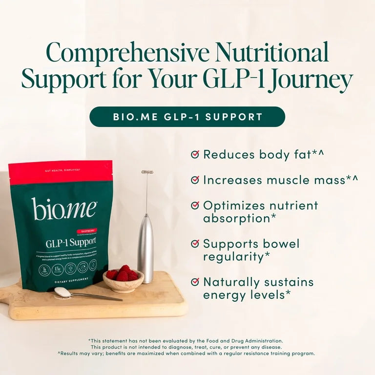 Bio.me GLP-1 Support Multi-Benefit Powder for Gut & Full Body Wellness, Raspberry – 14 Servings (13.3 oz)