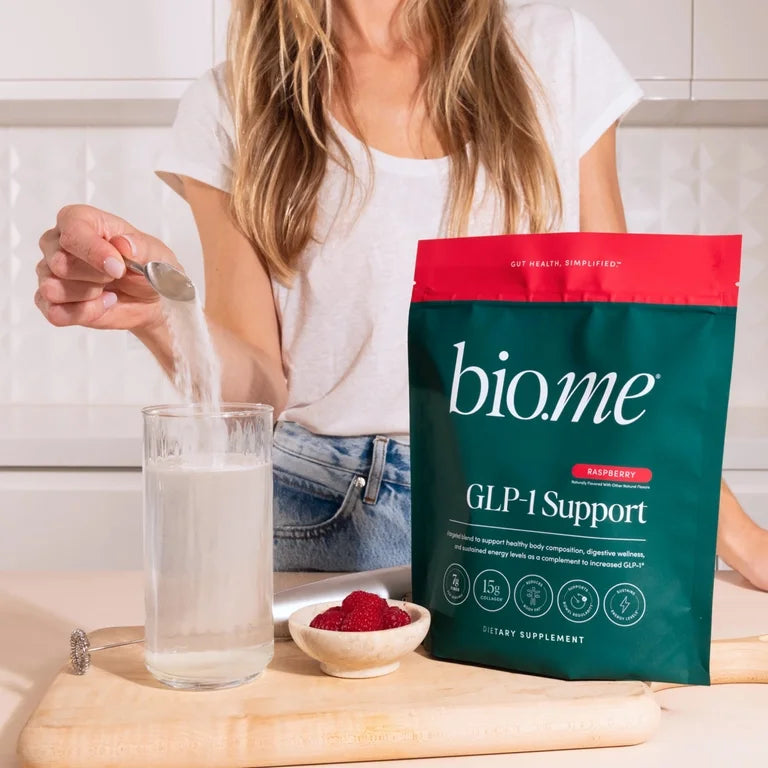 Bio.me GLP-1 Support Multi-Benefit Powder for Gut & Full Body Wellness, Raspberry – 14 Servings (13.3 oz)