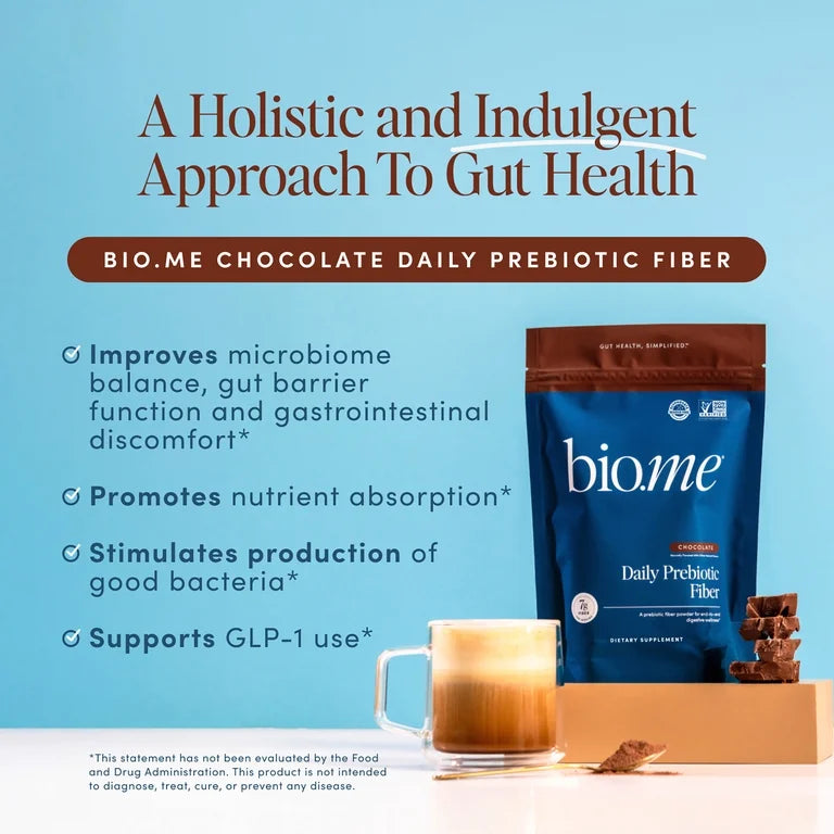 Bio.me Daily Prebiotic Fiber Supplement for Digestive Health, Chocolate – 20 Servings (8.5oz) of Fiber Powder