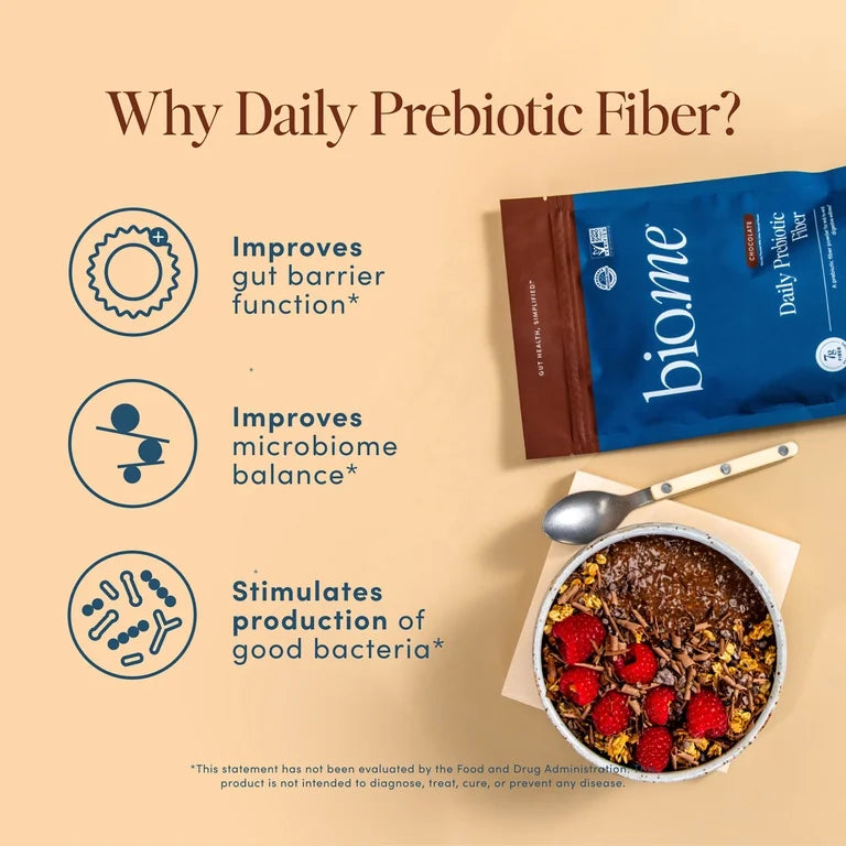 Bio.me Daily Prebiotic Fiber Supplement for Digestive Health, Chocolate – 20 Servings (8.5oz) of Fiber Powder