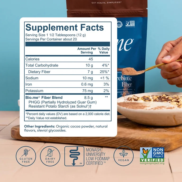 Bio.me Daily Prebiotic Fiber Supplement for Digestive Health, Chocolate – 20 Servings (8.5oz) of Fiber Powder