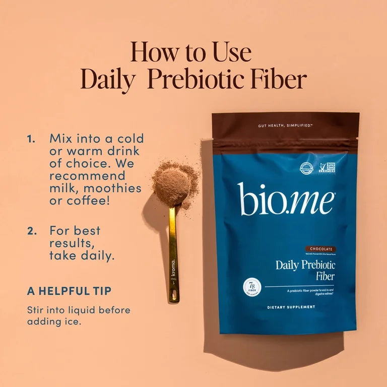 Bio.me Daily Prebiotic Fiber Supplement for Digestive Health, Chocolate – 20 Servings (8.5oz) of Fiber Powder