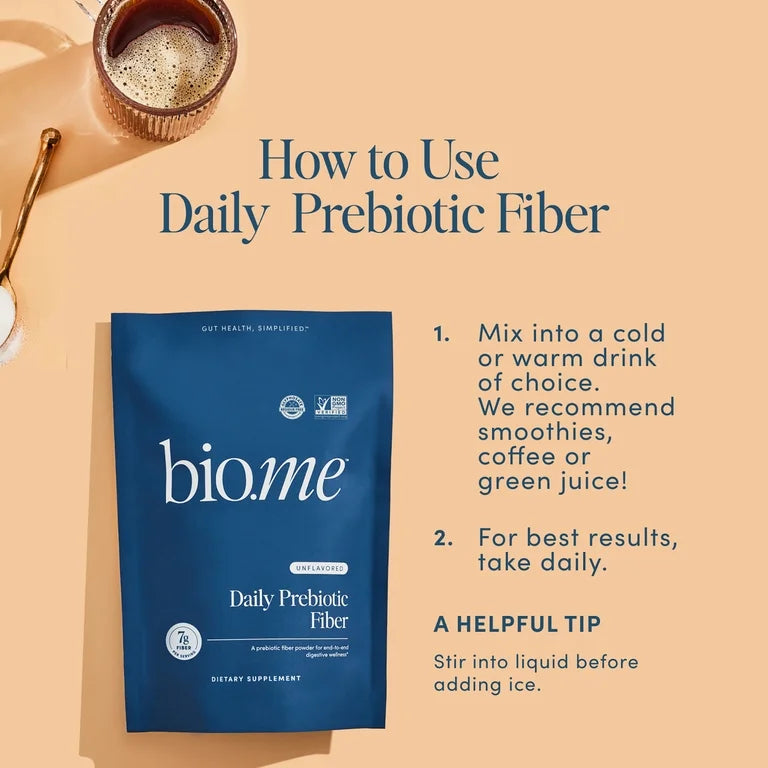 Bio.me Daily Prebiotic Fiber Supplement for Digestive Health, Unflavored – 20 Servings (6oz) of Fiber Powder