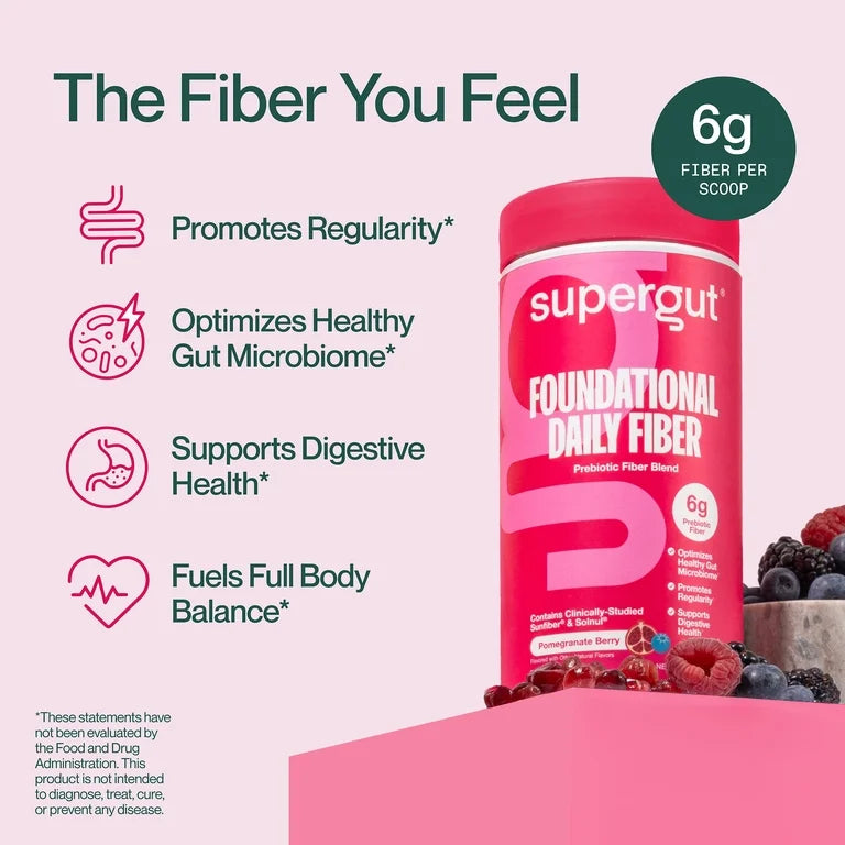 Supergut GLP-1 Daily Support Pomegranate Berry Prebiotic Fiber Blend for Metabolism Support & Digestive Health, 6oz, 18 Servings