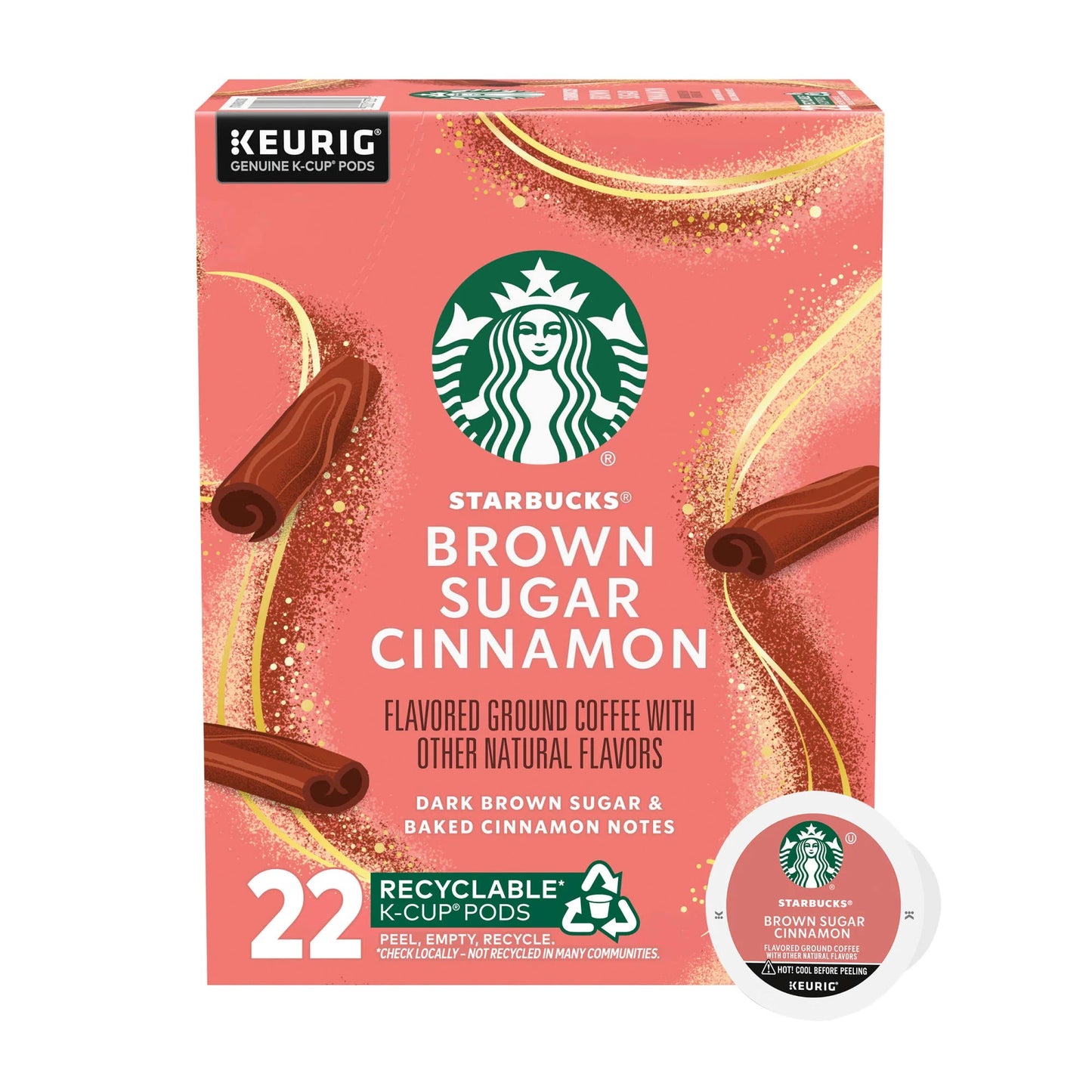 Starbucks Brown Sugar Cinnamon, Medium Roast Coffee, Keurig K-Cup Coffee Pods, 22 Count