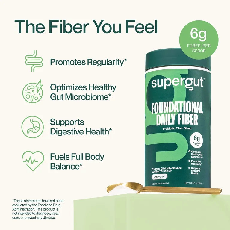 Supergut Foundational Daily Fiber Unflavored Prebiotic Fiber Blend for Gut & Digestive Health, 5.5 oz, 20 Servings
