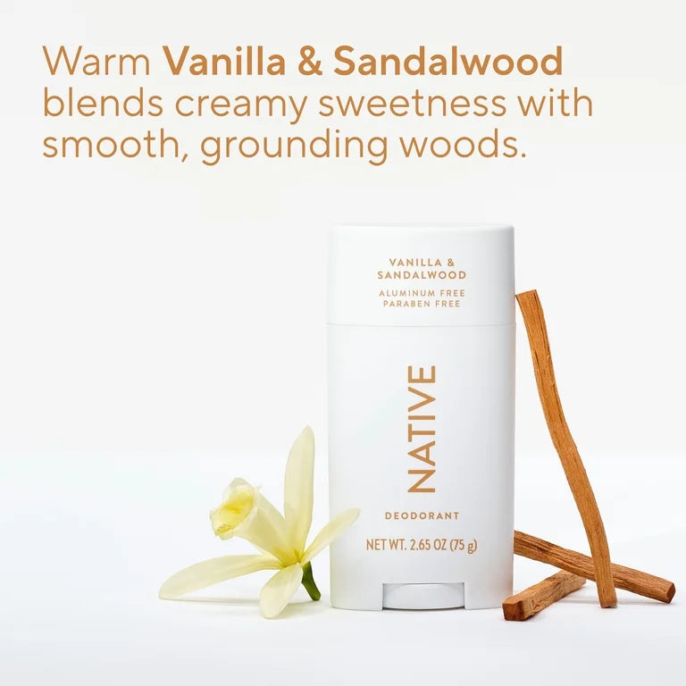Native Deodorant, Aluminum Free, Vanilla & Sandalwood, for Women and Men, 2.65 oz
