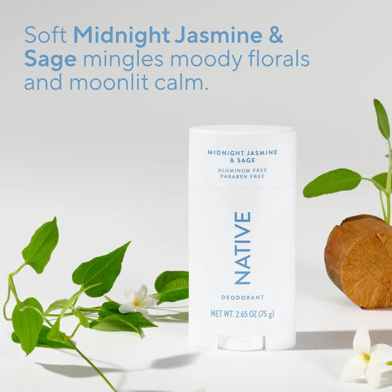 Native Deodorant, Aluminum Free, Midnight Jasmine & Sage, for Women and Men, 2.65 oz