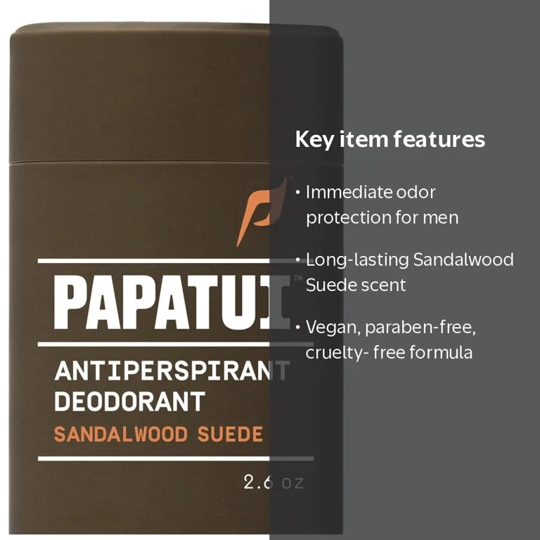 Papatui Triple Action Complex Men's 48-Hour Antiperspirant and Deodorant, Sandalwood Suede, 2.6 oz