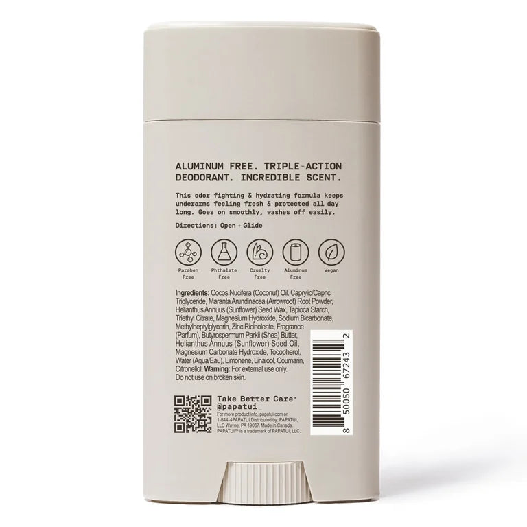 Papatui, Men's Solid Deodorant, Cedar Sport, 48-Hour Odor Protection, 2.6oz, Aluminum-Free, Dermatologist-Tested