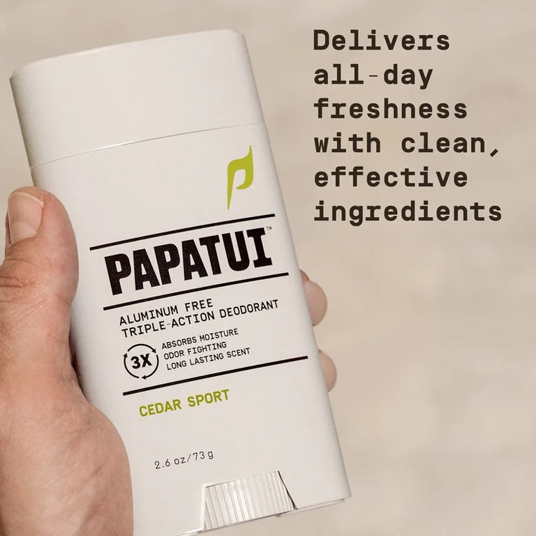 Papatui, Men's Solid Deodorant, Cedar Sport, 48-Hour Odor Protection, 2.6oz, Aluminum-Free, Dermatologist-Tested