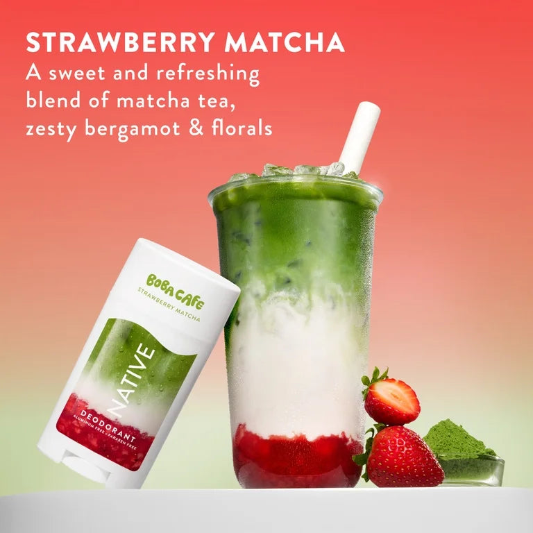 Native Deodorant, Aluminum Free, Limited Edition Strawberry Matcha, for Women and Men, 2.65 oz