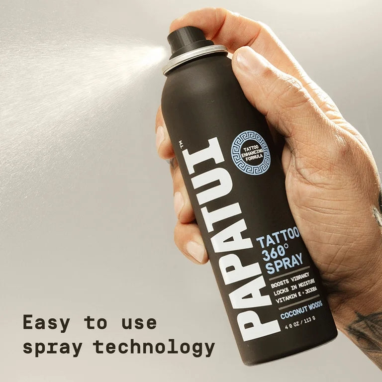 Papatui Men's Enhancing Tattoo Spray, Coconut Woods, 4 oz, 360-Degree Application