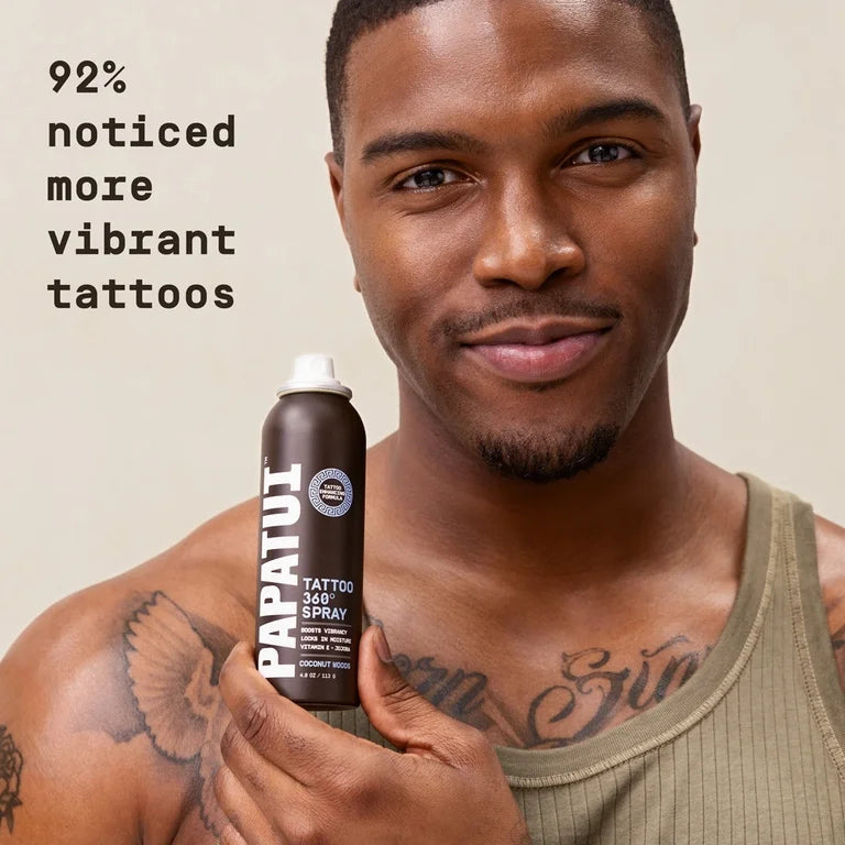 Papatui Men's Enhancing Tattoo Spray, Coconut Woods, 4 oz, 360-Degree Application