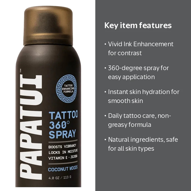 Papatui Men's Enhancing Tattoo Spray, Coconut Woods, 4 oz, 360-Degree Application