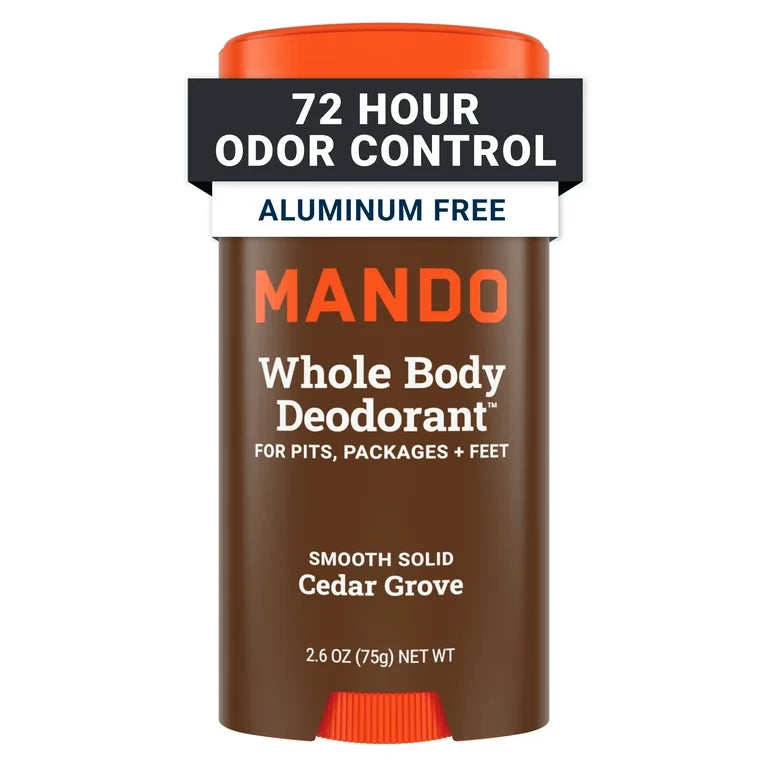 Mando Whole Body Deodorant Stick for Men, Smooth Solid, Aluminum Free, Cedar Grove Scent, 2.6 oz
