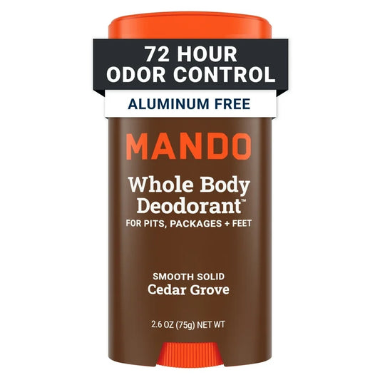 Mando Whole Body Deodorant Stick for Men, Smooth Solid, Aluminum Free, Cedar Grove Scent, 2.6 oz