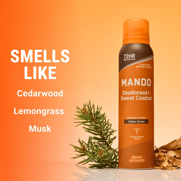 Mando Deodorant plus Extra Strength Sweat Control - Invisible Spray Antiperspirant - Cedar Grove - 4.3oz
