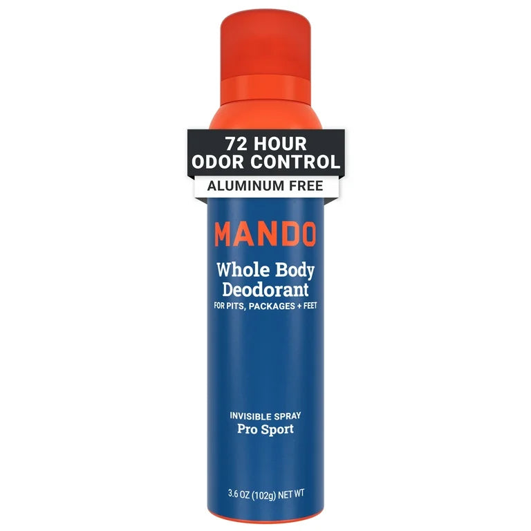 Mando Whole Body Deodorant Spray for Men, Aluminum Free, Pro Sport Scent, 3.6 oz