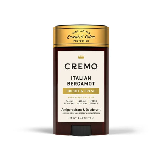 Cremo Men's Antiperspirant Deodorant Stick, Italian Bergamot Scent, 2.65 oz