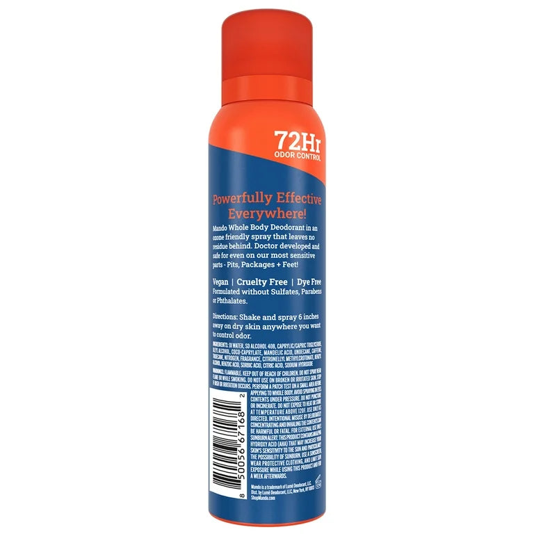 Mando Whole Body Deodorant Spray for Men, Aluminum Free, Pro Sport Scent, 3.6 oz