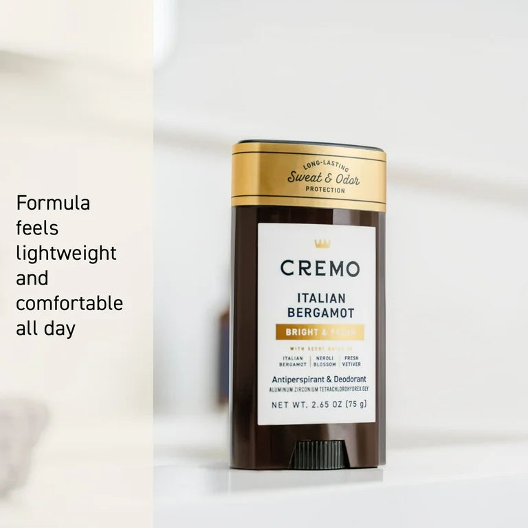 Cremo Men's Antiperspirant Deodorant Stick, Italian Bergamot Scent, 2.65 oz