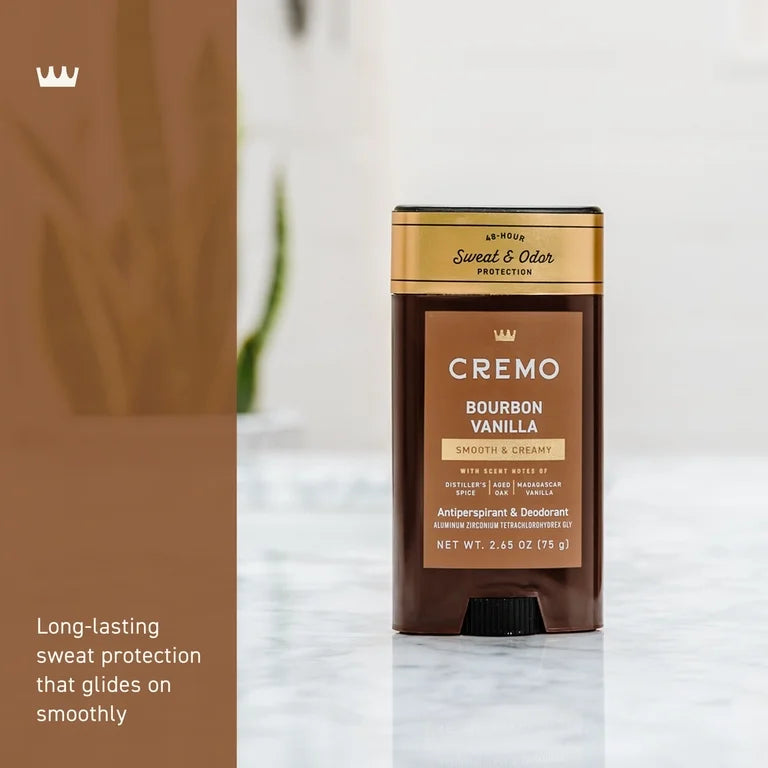 Cremo Men's Antiperspirant Deodorant Stick, Bourbon Vanilla Scent, 2.65 oz