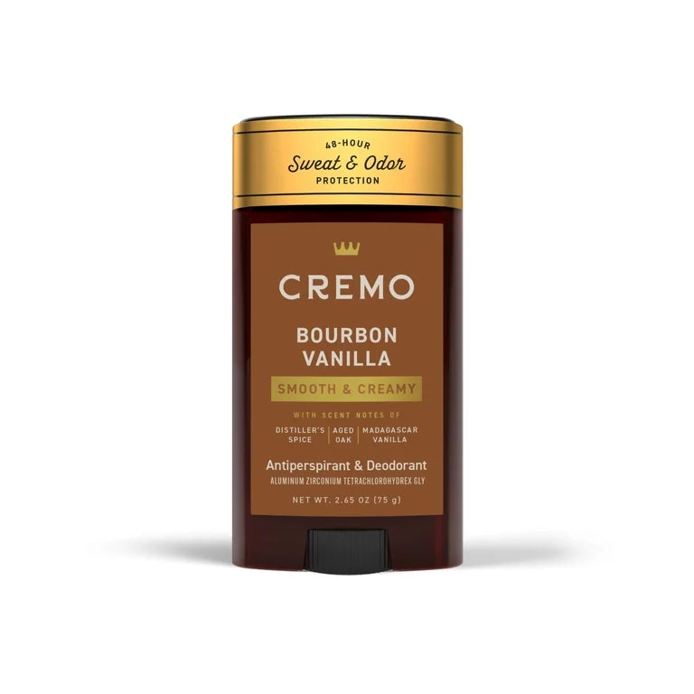 Cremo Men's Antiperspirant Deodorant Stick, Bourbon Vanilla Scent, 2.65 oz