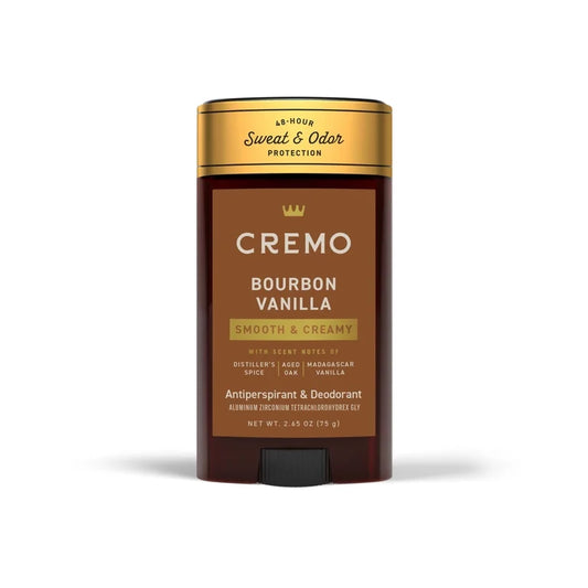 Cremo Men's Antiperspirant Deodorant Stick, Bourbon Vanilla Scent, 2.65 oz
