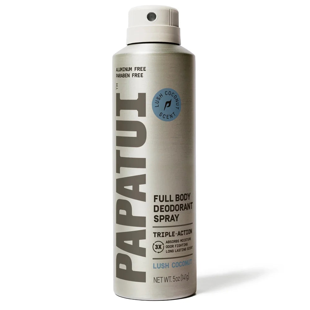 Papatui Full Body Men's Spray Deodorant, Aluminum Free, Lush Coconut, 5 oz
