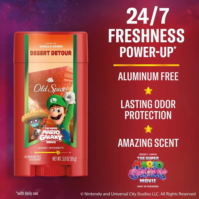 Old Spice Men’s Deodorant Aluminum Free, Desert Detour, Scent of Vanilla Sands, Old Spice x The Super Mario Galaxy Movie, 3.0 oz
