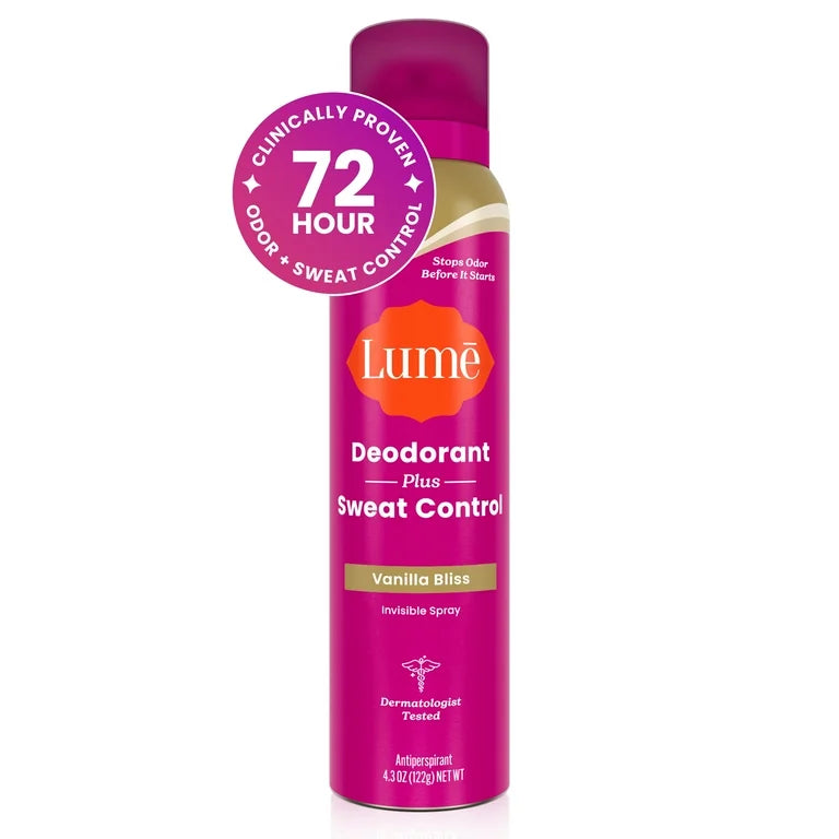 Lume Deodorant Plus Sweat Control - Invisible Spray - Clinical Strength Antiperspirant - Vanilla Bliss - 4.3oz