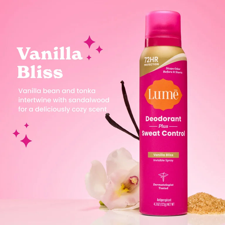 Lume Deodorant Plus Sweat Control - Invisible Spray - Clinical Strength Antiperspirant - Vanilla Bliss - 4.3oz