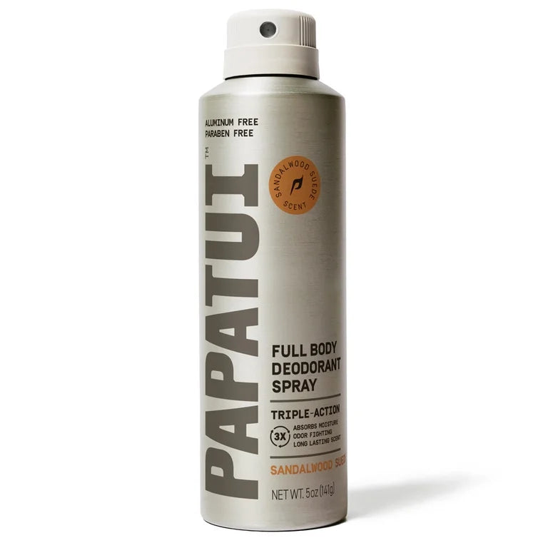 Papatui Full Body Men's Spray Deodorant, Aluminum Free, Sandalwood Suede, 5 oz