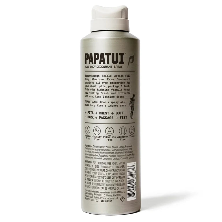 Papatui Full Body Men's Spray Deodorant, Aluminum Free, Sandalwood Suede, 5 oz