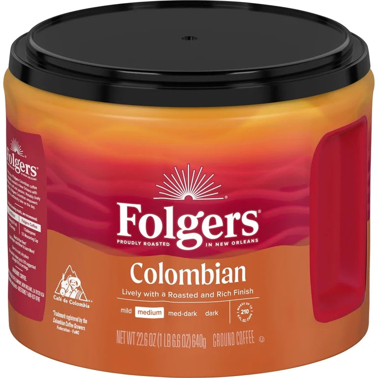 Folgers Colombian Ground Coffee, Medium Roast, 22.6 oz Canister