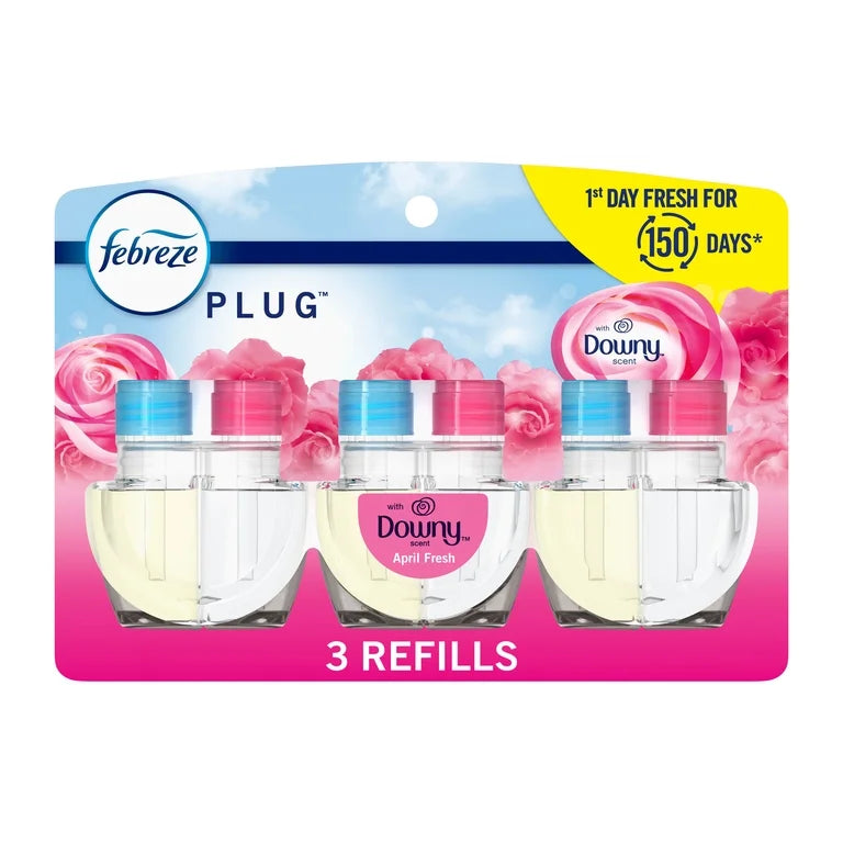 Febreze Plug in Air Freshener Scented Oil Refill, Downy April Fresh, 3 Count