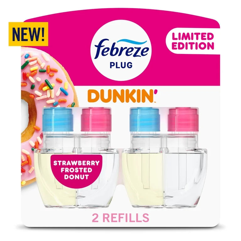 Febreze Plug In Air Freshener, Odor-Fighting Scented Oil Refill, Dunkin' Strawberry Frosted Donut Scent, 2 Refills