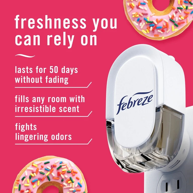 Febreze Plug In Air Freshener, Odor-Fighting Scented Oil Refill, Dunkin' Strawberry Frosted Donut Scent, 2 Refills
