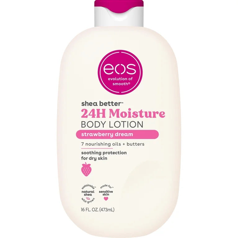 eos Shea Better Body Lotion- Strawberry Dream, 24H Moisture for Dry Skin, 16 fl oz