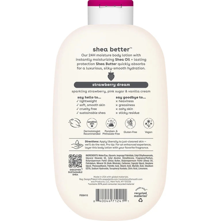 eos Shea Better Body Lotion- Strawberry Dream, 24H Moisture for Dry Skin, 16 fl oz