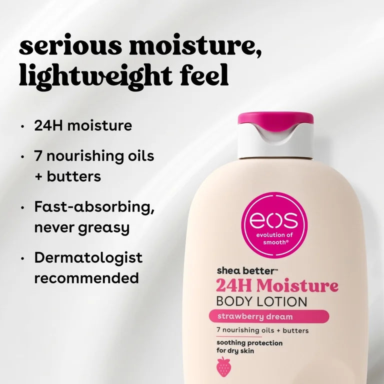 eos Shea Better Body Lotion- Strawberry Dream, 24H Moisture for Dry Skin, 16 fl oz