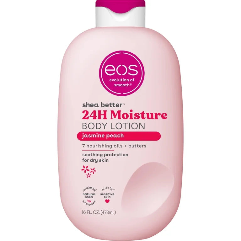 eos Shea Better Body Lotion- Jasmine Peach, 24H Moisture for Dry Skin, 16 fl oz